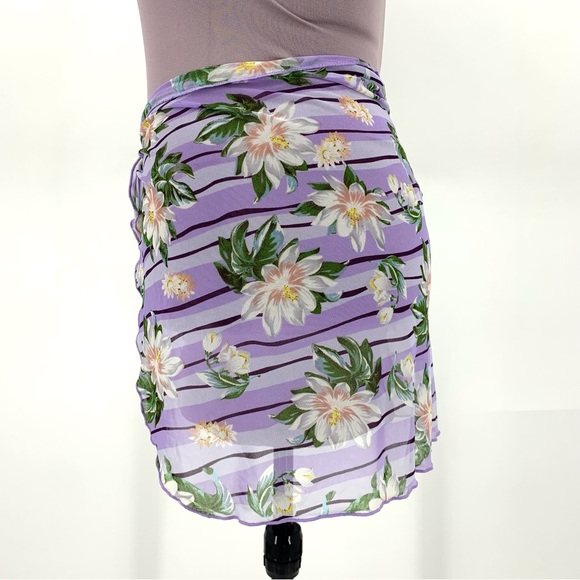 Mossimo NWT Sheer Purple Floral & Striped Sarong Wrap Beach Cover-Up, Medium - Picture 5 of 16